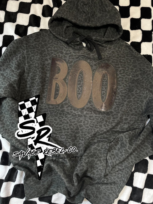 BOO leopard sequin hoodie