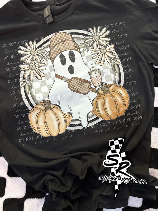 Retro Ghost t.shirt - Halloween t.shirt - Retro Halloween t.shirt- Checkered ghost