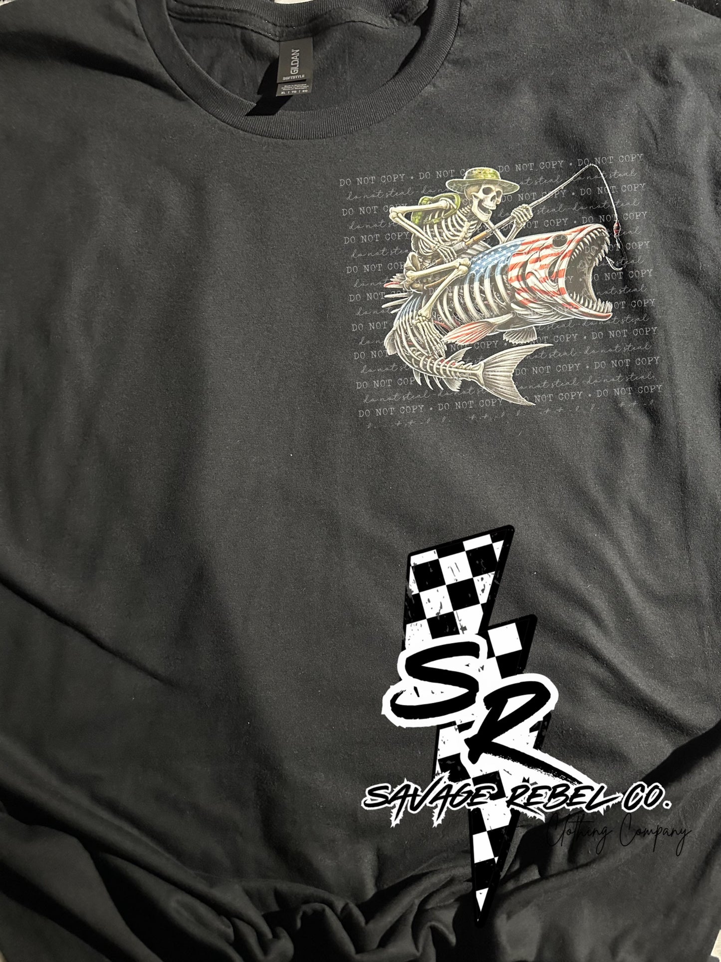 American Flag/ Camo Skeleton Fish T.shirt - Fishing T.shirt- Mens T.shirt-