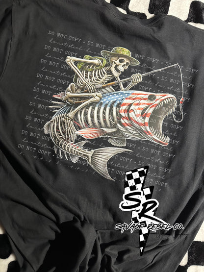 American Flag/ Camo Skeleton Fish T.shirt - Fishing T.shirt- Mens T.shirt-