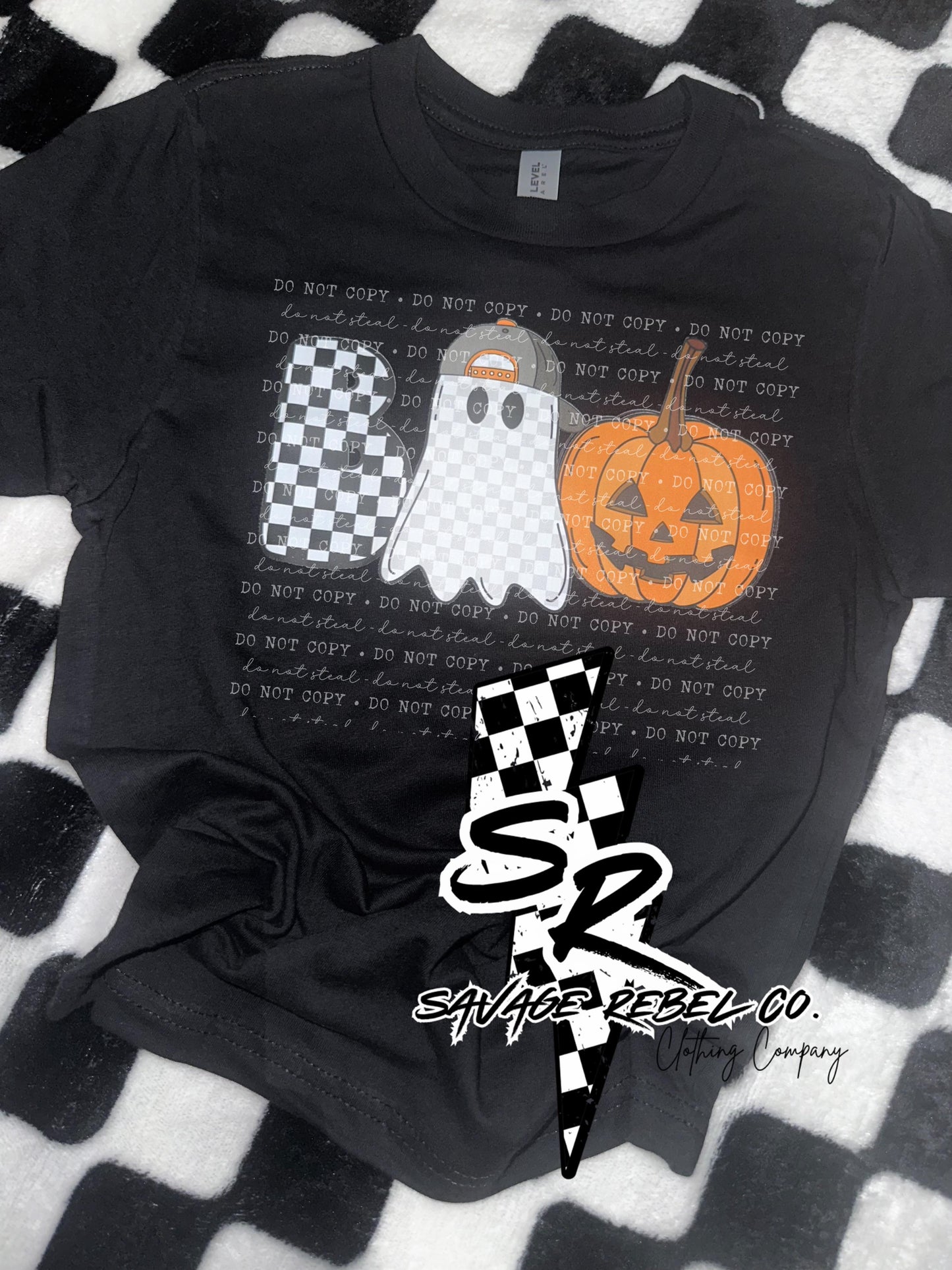 Youth Boys BOO Ghost Pumpkin- Checkered Ghost, Orange Pumpkin Halloween t.shirt - Boys Halloween t.shirt