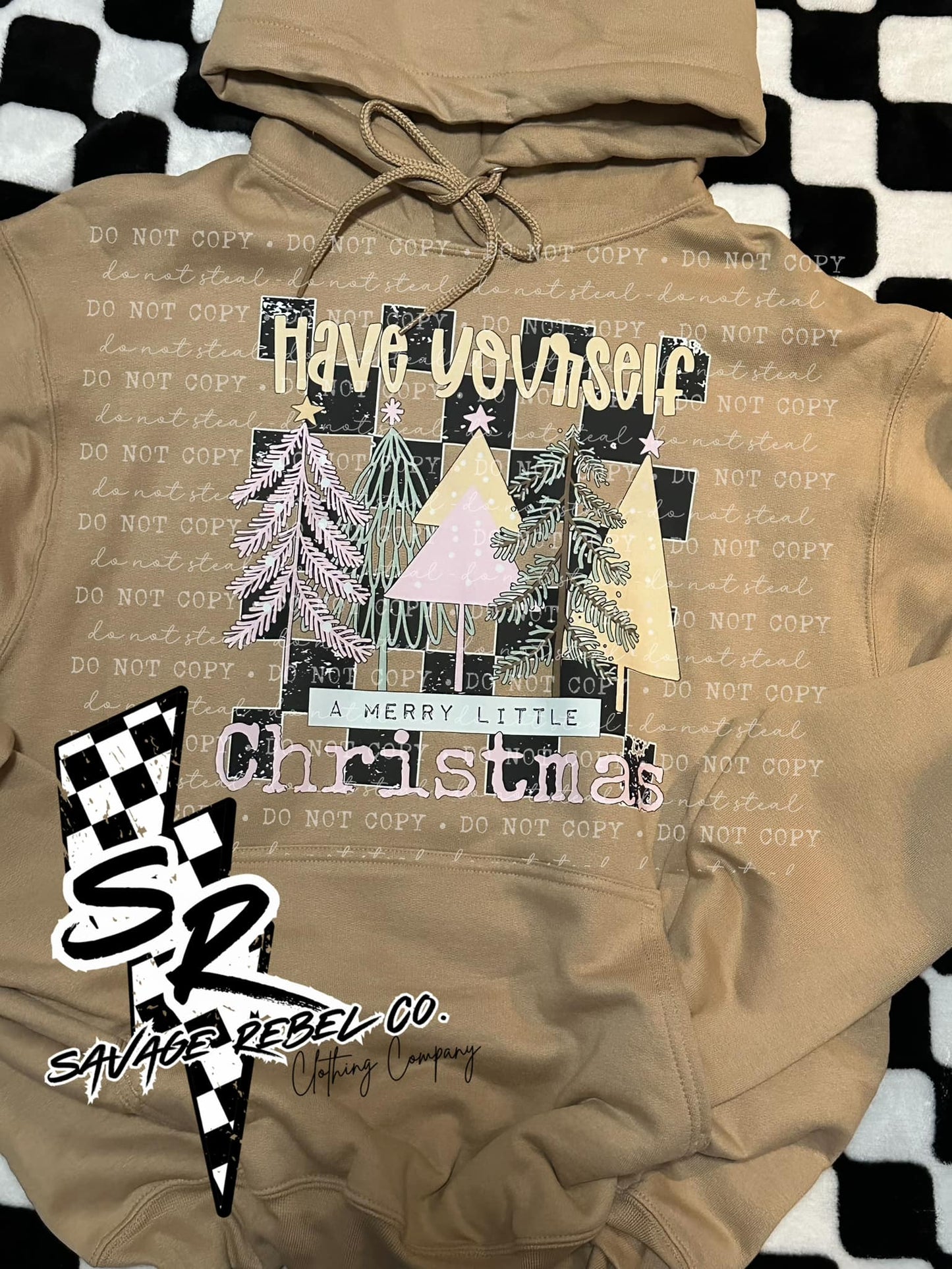 Have yourself a Merry Little Christmas Hoodie - Retro checkered Christmas Hoodie