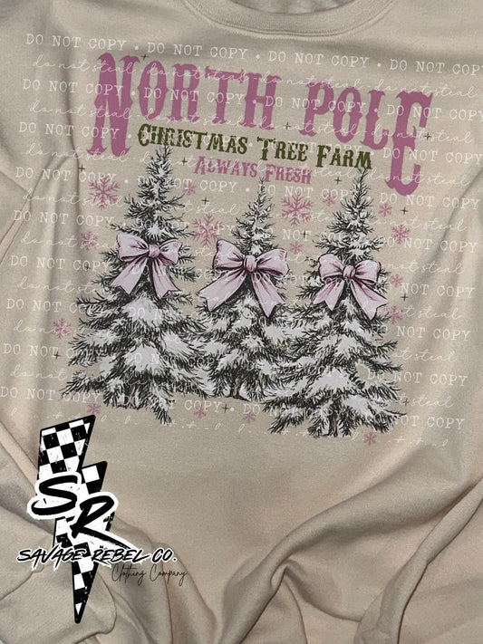 NORTH POLE Christmas Tree Farm- Christmas Sweatshirt- Pink Christmas