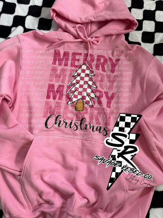 Merry Merry Merry pink checkered Hoodie