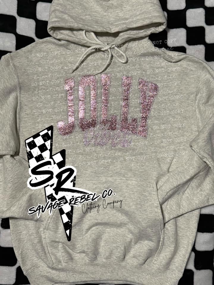 BLING Rhinestone Joly Vibes Hoodie - Christmas Hoodie - Jolly Christmas Hoodie- Bling Christmas Hoodie (Copy)