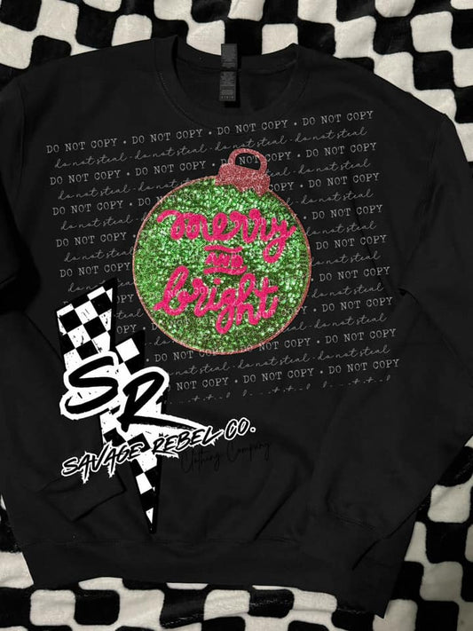 Merry & Bright Christmas bulb sweatshirt - Christmas Sweatshirt