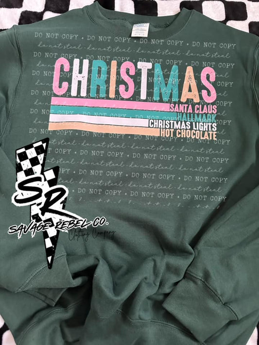 CHRISTMAS Sweatshirt- SANTA CLAUS - HALLMARK - CHRISTMAS LIGHTS - HOT CHOCOLATE