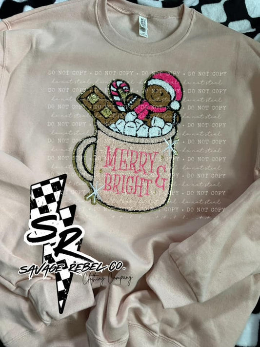 Merry & Bright Hot Chocolate Gingerbread Sweatshirt - Christmas Sweatshirt